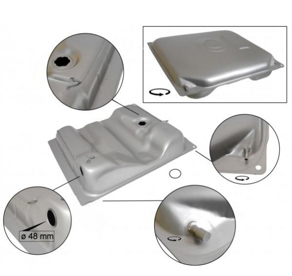 Fuel-tank-48-mm-hole-60-L-gasoline-fuel-injection-12-mm-fuel-outlet-VW-Bus-T3-251201075AH